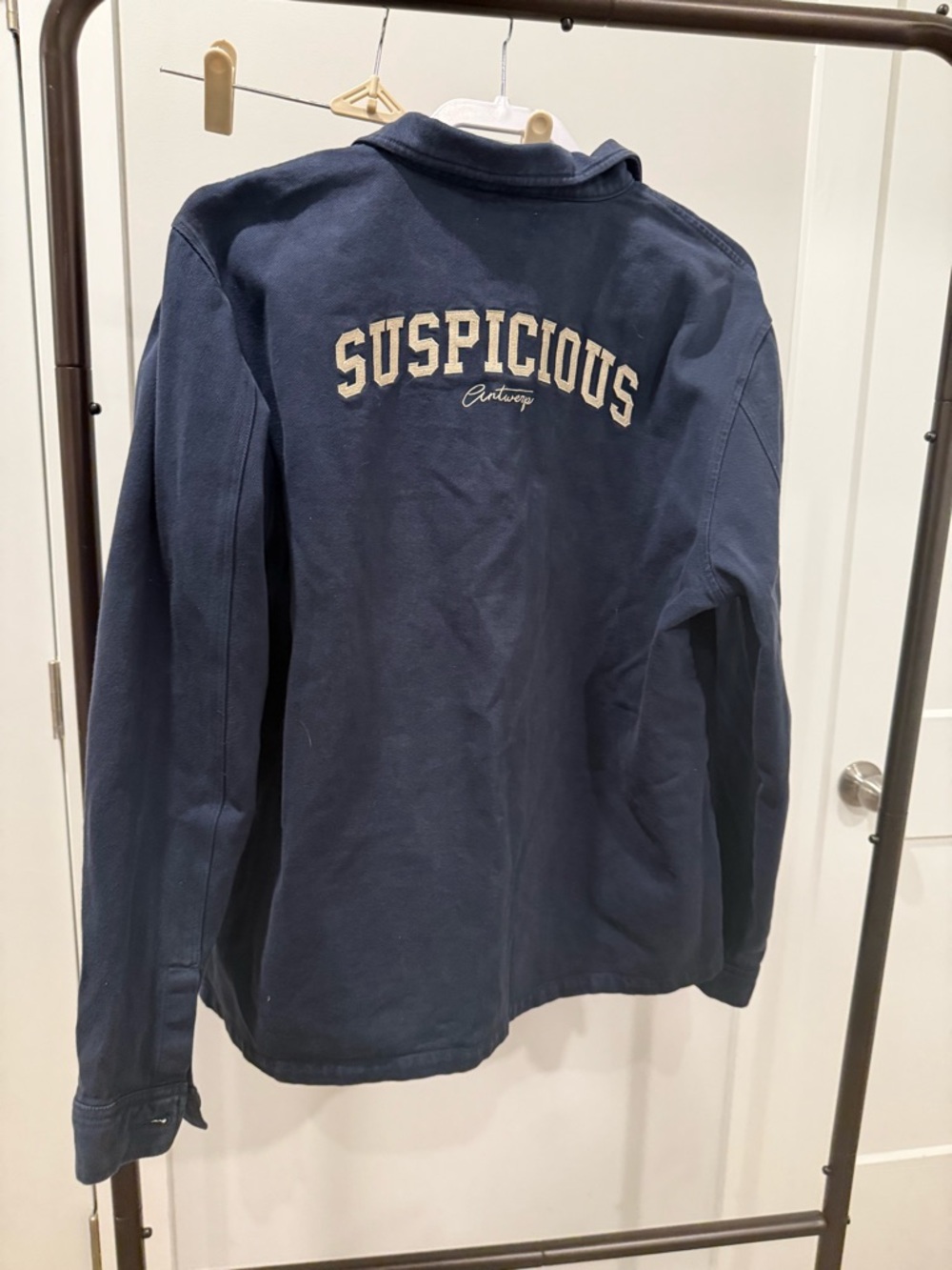 Suspicious Antwerp Navy 'SUSPICIOUS' Graphic Jacket